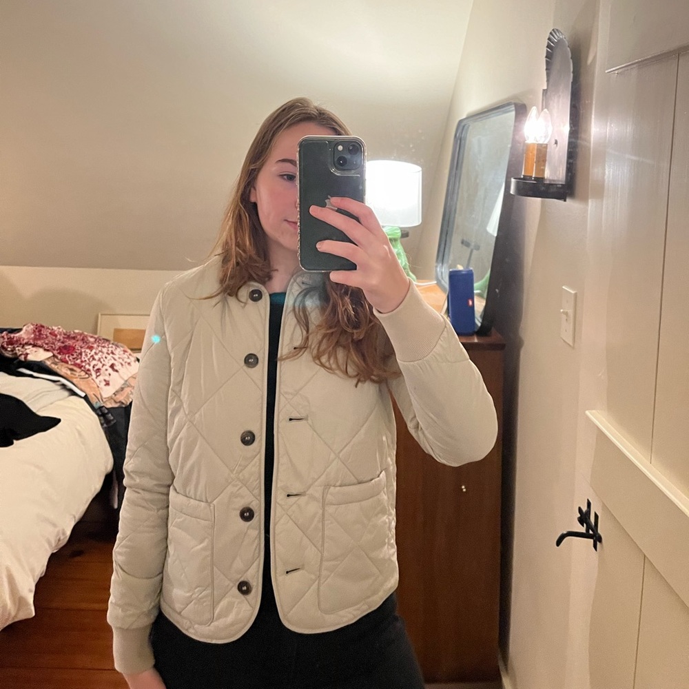 Small, light grey Barbour quilted jacket